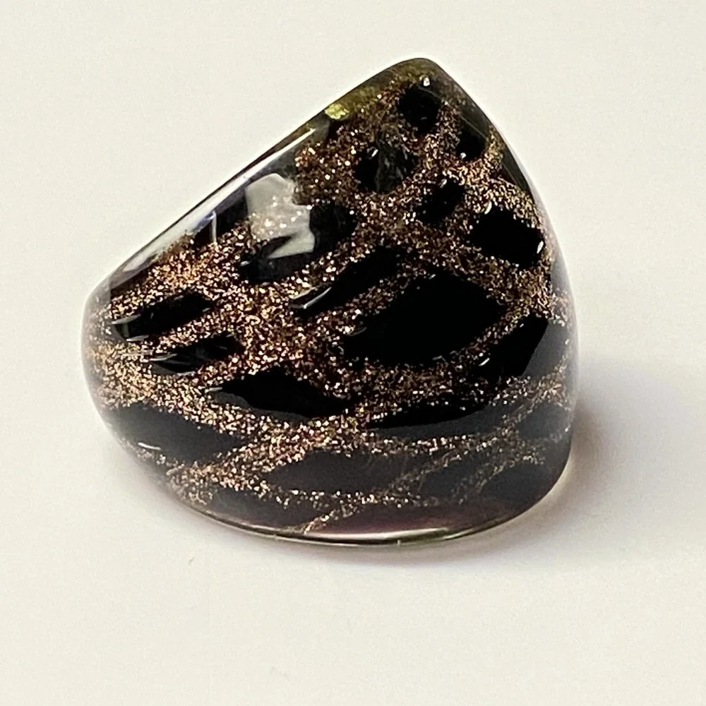 VINTAGE Glass Glitter MCM Dichroic Ring Sz 6 - Picture 5 of 11